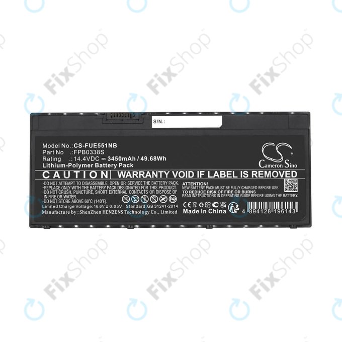 Batterie pour Fujitsu Lifebook E4411, E448, E458, 3450mAh, Li-Pol, 14.4V, FPB0338S, HQ