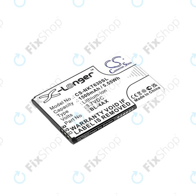 Batterie pour Nokia 6300 4G, Nokia 8000 4G, 1500mAh, Li-Ion, 3.7V, BL-4AX, HQ