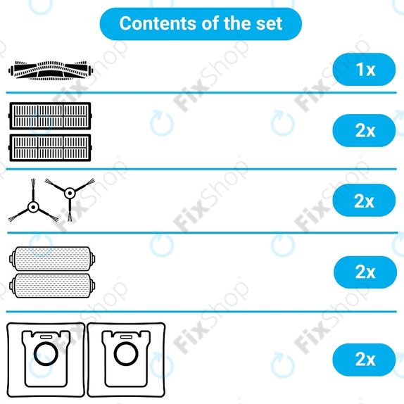 Kit de pièces de rechange pour Ecovacs Deebot X11 Pro, X11 (1x Brosse principale, 2x Filtre, 2x Brosse latérale, 2x Chiffon de vadrouille, 2x Sac à poussière)