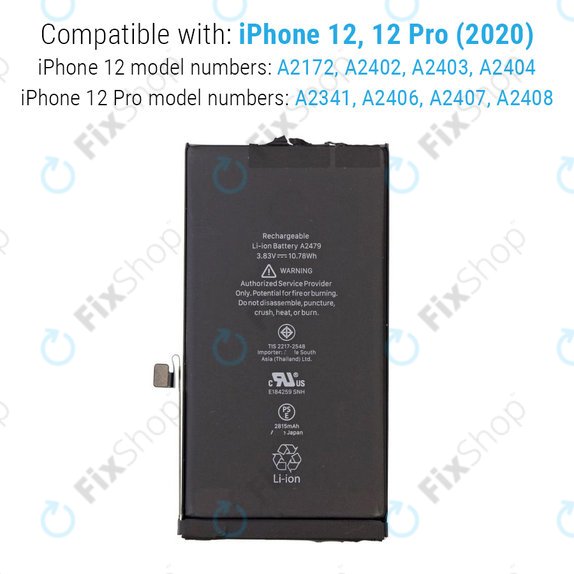 Batterie pour iPhone 12, 12 Pro, 2815mAh