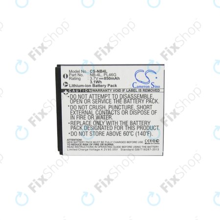 Canon Ixus, IXY, i7 Zoom, L3, L4, Legria Mini, PowerShot, TX1 - Batterie NB-4L Li-Ion 850mAh HQ