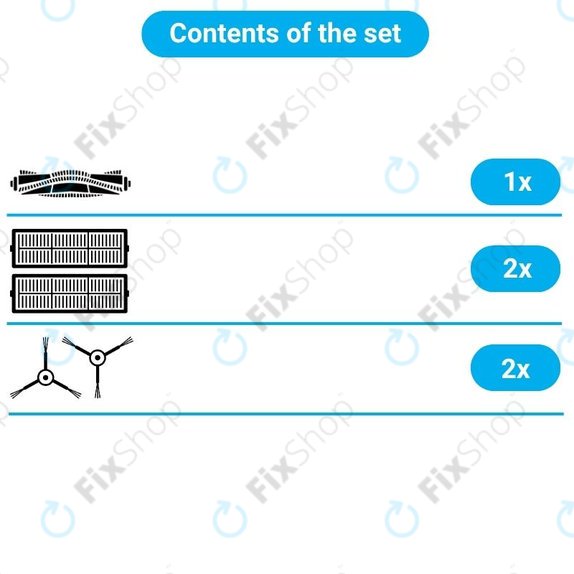 Kit de pièces de rechange pour Xiaomi Mi Robot Vacuum Mop (Mijia 1C), 2 (Mijia 2C) 2 Pro+ (Mijia 1T) (1x Brosse principale, 2x Filtre, 2x Brosse latérale)