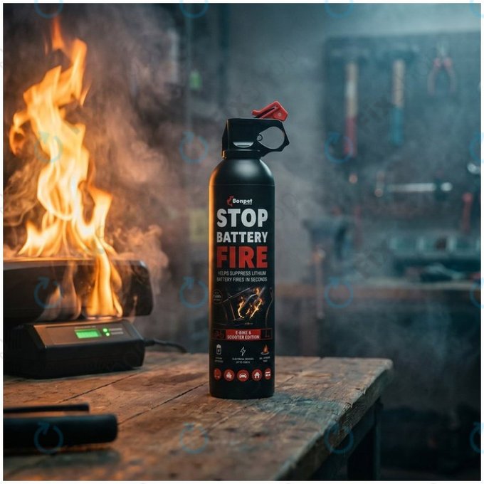 Bonpet Spray extincteur pour batteries au lithium, 500 ml, E-Bike & Scooter Edition