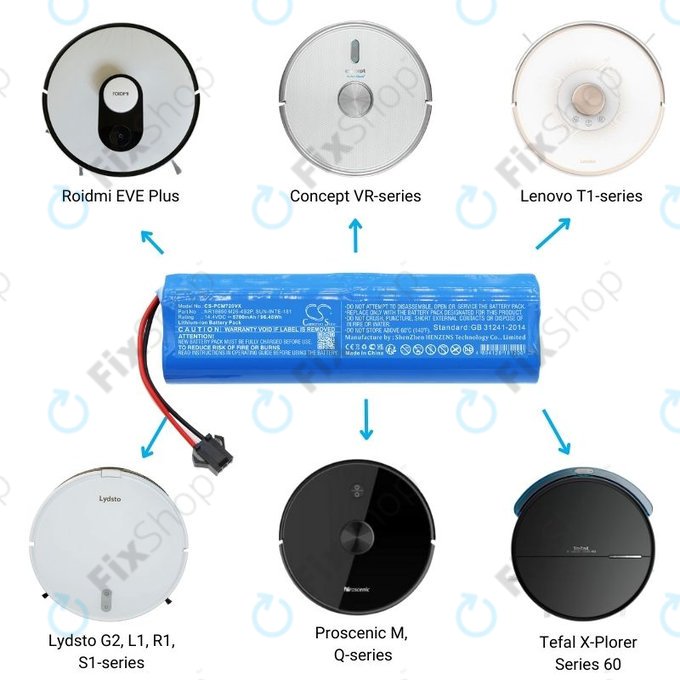 Xiaomi Roidmi EVE Plus, Viomi, Lydsto, Proscenic, Tefal - Batterie NR18650 M26-4S2P, SUN-INTE-181, H18650CH-4S2P Li-Ion 14.4V 6700mAh HQ
