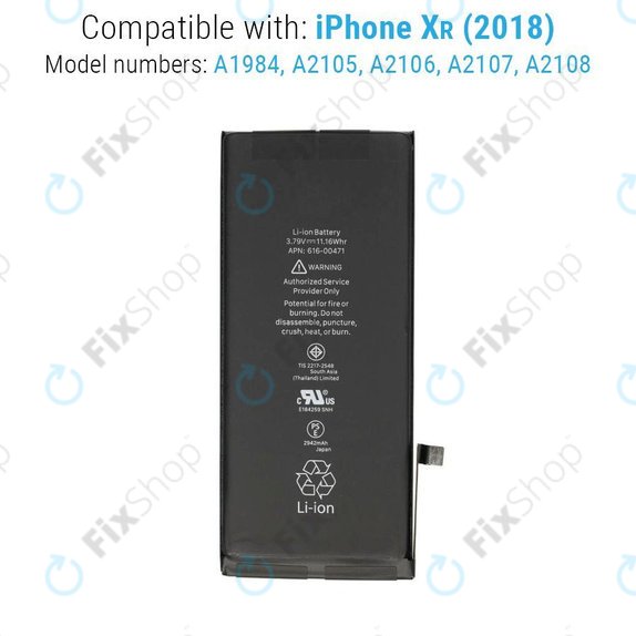 Batterie pour iPhone XR, 2942mAh, FixPremium