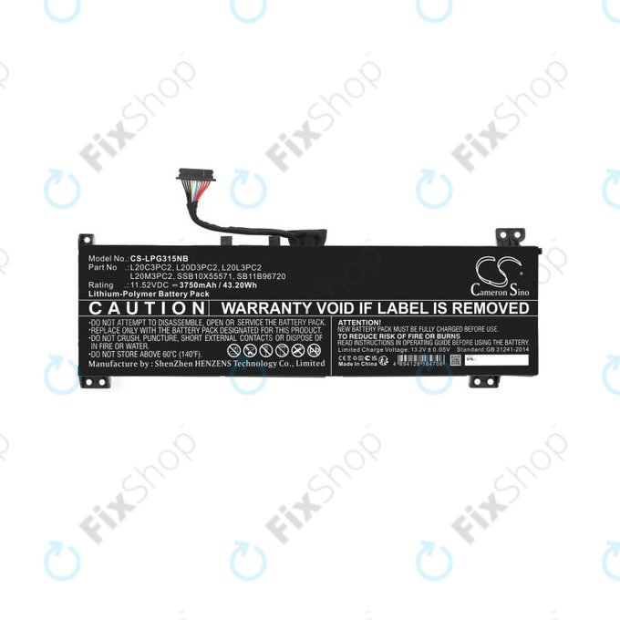 Batterie pour Lenovo IdeaPad Gaming 3, 3750mAh, Li-Pol, 11.52V, L20C3PC2, HQ
