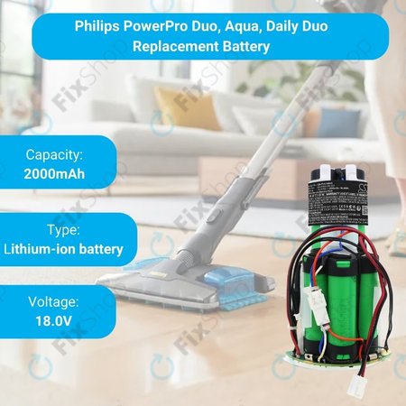 Philips PowerPro Duo, Aqua, Daily Duo - Batterie 69-2008-009-223 Li-Ion 18V 2000mAh HQ
