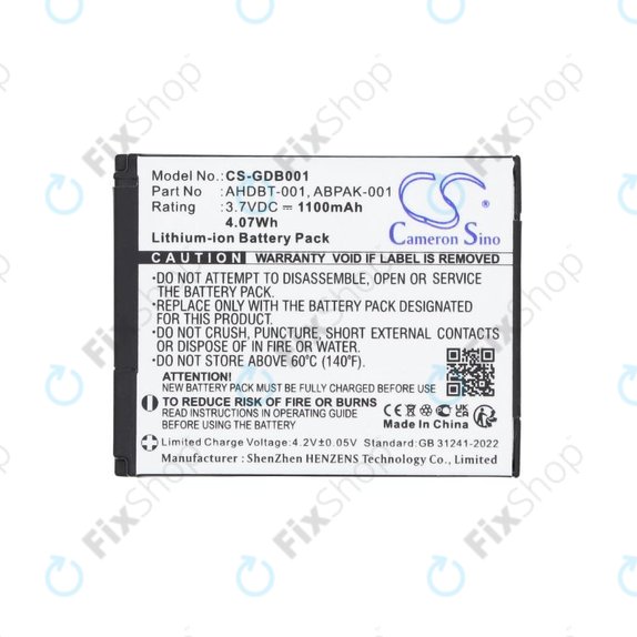 Batterie pour GoPro HD Hero, Hero2, 1100mAh, Li-Ion, 3.7V, AHDBT-001, HQ