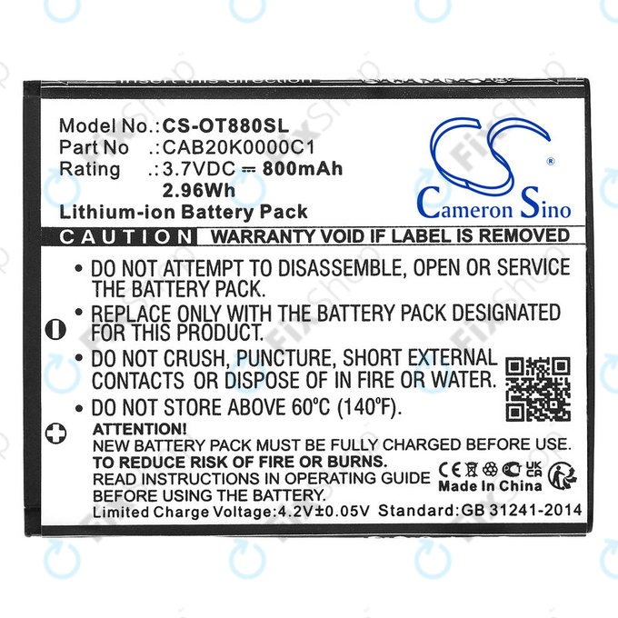 Batterie pour Alcatel Onetouch, 800mAh, Li-ion, 3.7V, BTR510AB, HQ