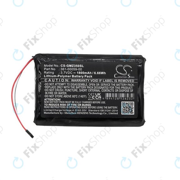 Batterie pour Garmin Zumo 340LM, 350LM, 390LM, 1800mAh, Li-Pol, 3.7V, 361-00059-00, HQ