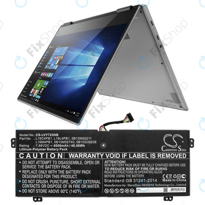 Chargeur pour Lenovo Yoga 720-13, 730-13, 6000mAh, Li-Pol, 7.68V, L16L4PB1, HQ