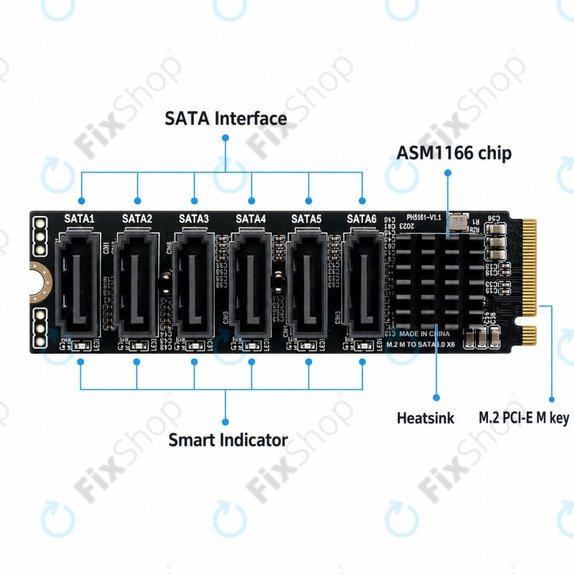 Carte d'extension M.2 NVMe avec 6 ports SATA III