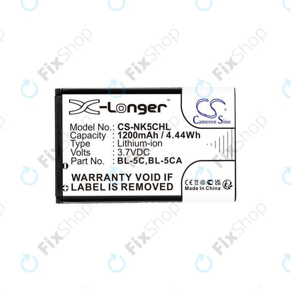 Batterie pour Nokia 1208, 1110, 2310, 1200mAh, Li-ion, 3.7V, BL-5C, HQ