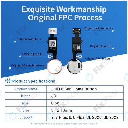 Apple iPhone 7, 7 Plus, 8, 8 Plus, SE (2020), SE (2022) - Bouton Home JCID 7 Gen (Or)