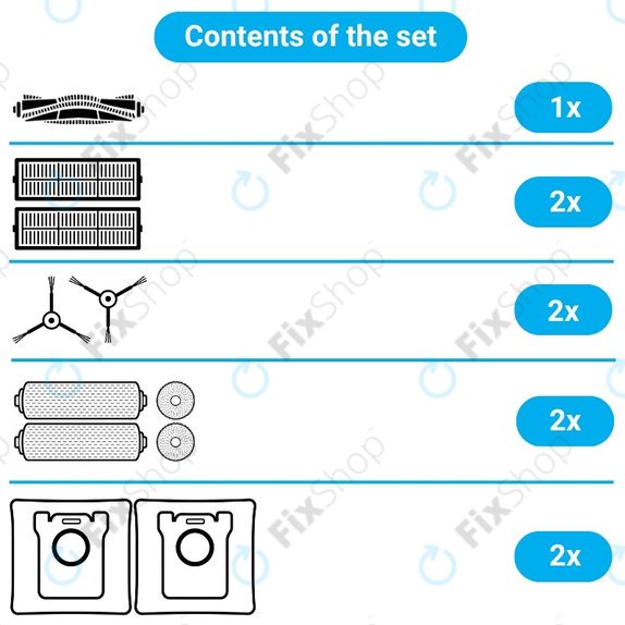 Kit de pièces de rechange pour Dreame Mova Z50 Ultra, Z5, Z5 Pro (1x Brosse principale, 2x Filtre, 2x Brosse latérale, 2x Chiffon de vadrouille, 2x Lingette latérale de lavage, 2x Sac à poussière)