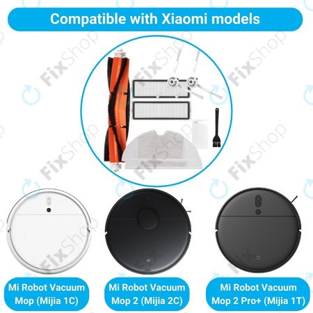 Xiaomi Mi Robot Vacuum Mop (Mijia 1C), 2 (Mijia 2C) 2 Pro+ (Mijia 1T) – Ensemble standard (Blanc)