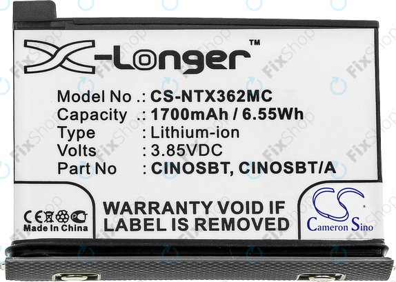 Batterie pour Insta360 One X2, 1700mAh, Li-Ion, 3.85V, CINOSBT, HQ