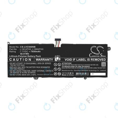 Batterie pour Lenovo Yoga C940, 7650mAh, Li-Pol, 7.7V, L18C4PH0, HQ