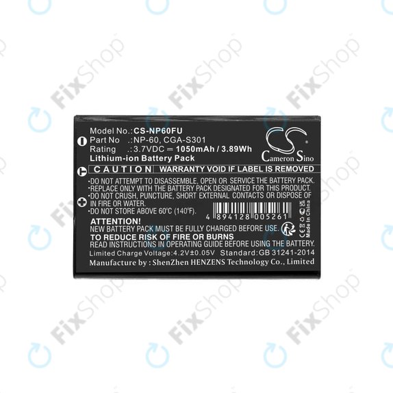 Batterie pour Agfa, HP Photosmart, Toshiba Camileo, 1050mAh, Li-Ion, 3.7V, NP-60, COMA-BP1, HQ