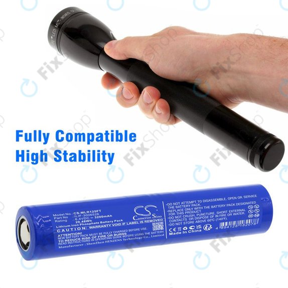 Batterie pour Maglite ML125, ML150LR, ML150LRX, 3200mAh, LiFePO4, 6.4V, ILIF-3006526, HQ