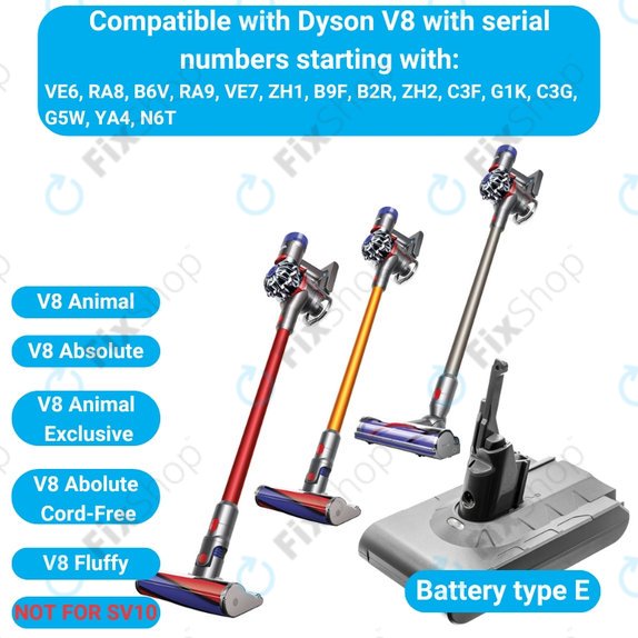 Dyson V8 - Batterie 215681, PM8-US-HFB1497A Li-Ion 21.6V 2800mAh HQ