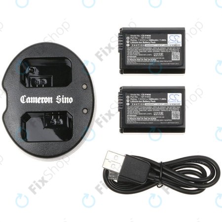 2 batteries avec chargeur pourSony NEX-5, Alpha 7, NEX-7, 1030mAh, Li-Ion, 7.4V, NP-FW50, HQ