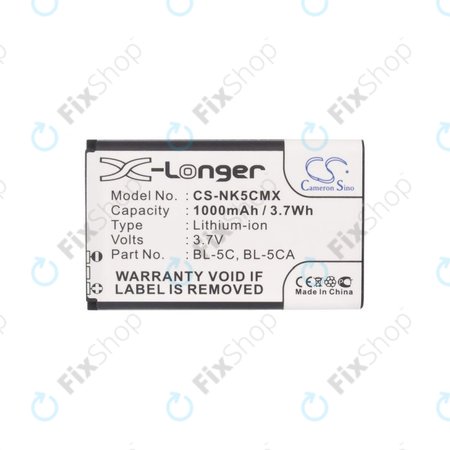 Nokia 1000, 2000, 3000, 6000, 7000, séries C, N, X, Asha 230, MD-12 - Batterie BL-5C, BL-5CA 1000mAh HQ