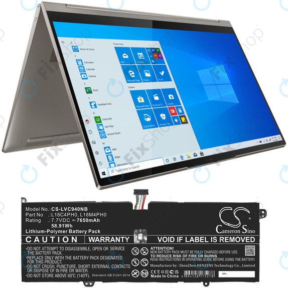 Batterie pour Lenovo Yoga C940, 7650mAh, Li-Pol, 7.7V, L18C4PH0, HQ