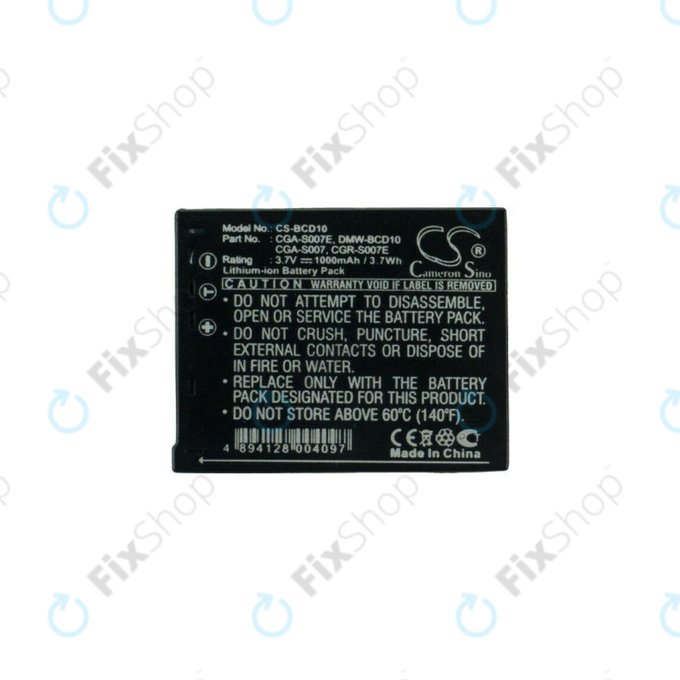 Panasonic Lumix DMC-TZ1, TZ2, TZ3, TZ4, TZ5, TZ11, TZ15, TZ50 - Batterie CGA-S007 / CGR-S007 Li-Ion 1000mAh HQ