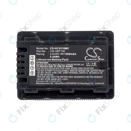 Batterie pour Panasonic HC-V210, 1500mAh, Li-Ion, 3.6V, VW-VBT190, HQ