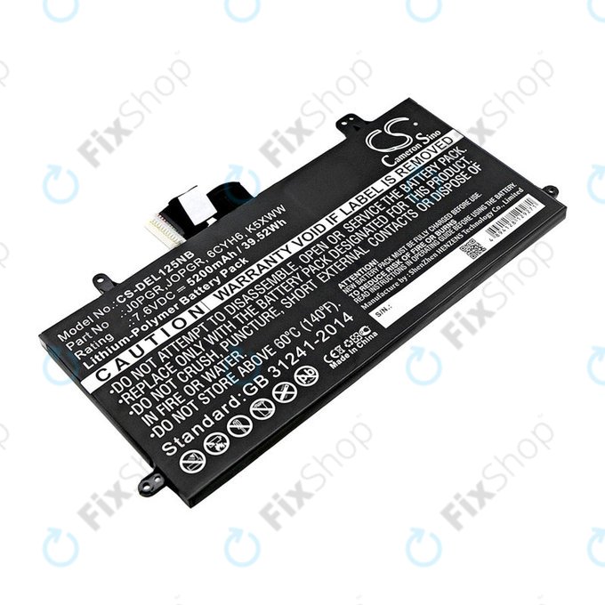 Batterie pour Dell Latitude 5290, Latitude 12 5285, 5200mAh, Li-Pol, 7.6V, J0PGR, HQ