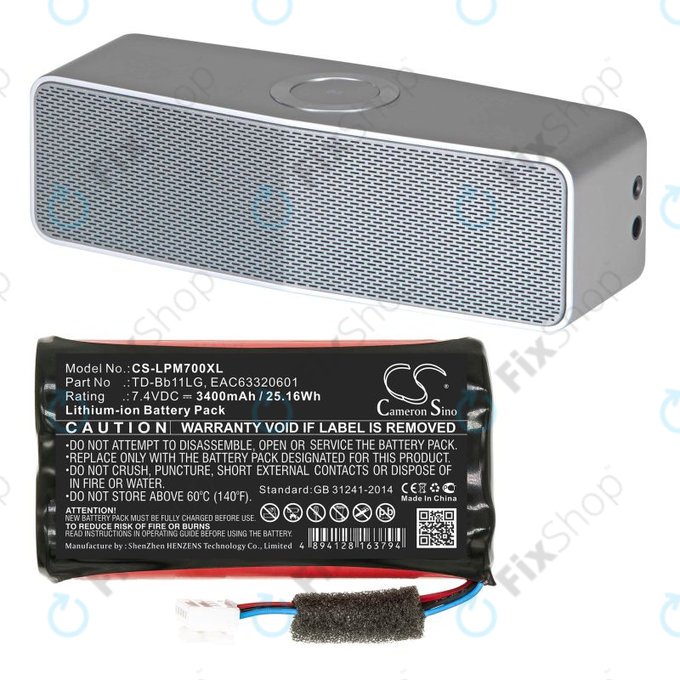 Batterie pour LG Music Flow P7, Xboom Go PK7, 3400mAh, Li-Ion, 7.4V, TD-Bb11LG, HQ
