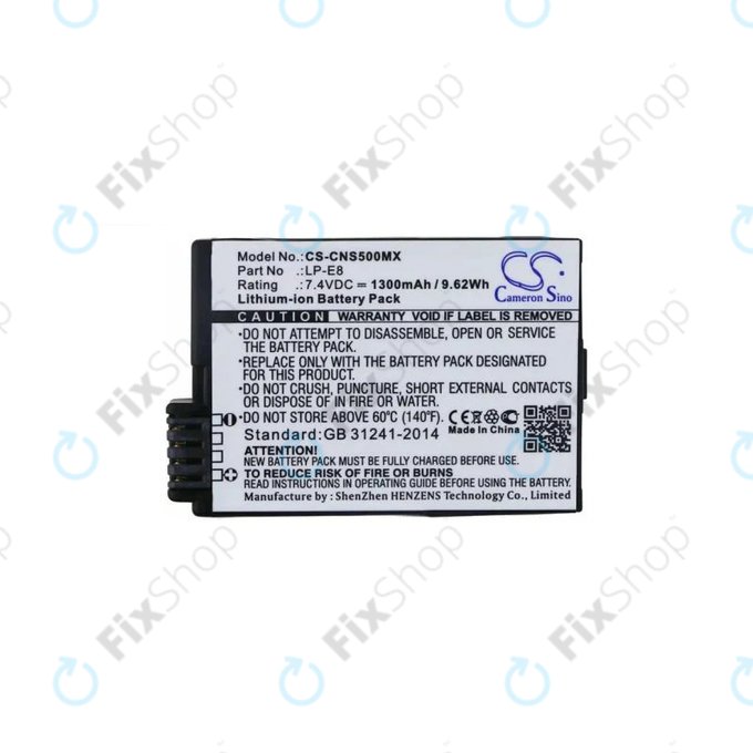 Canon EOS 550D, 600D, 650D, 700D, Kiss X4, X5, X6i, Rebel T2i, T3i, T4i, T5i - Batterie LP-E8 Li-Ion 1300mAh HQ