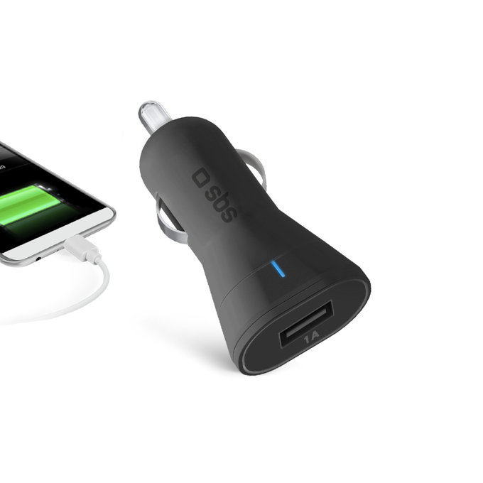 SBS - Chargeur de voiture USB, 1A, noir