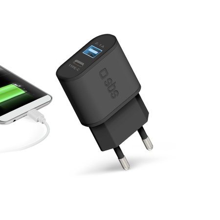 SBS - Adaptateur de charge 25 W 2x USB, noir