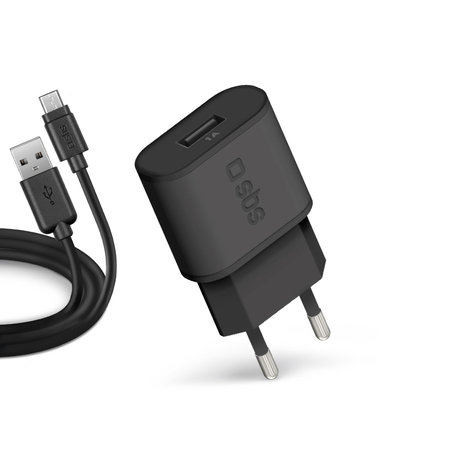 SBS - Adaptateur de charge 5W USB + Câble USB / Micro-USB, noir