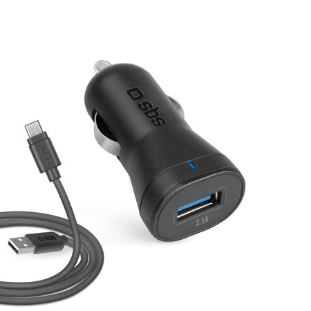 SBS - Chargeur Voiture USB + Câble USB / Micro-USB, noir