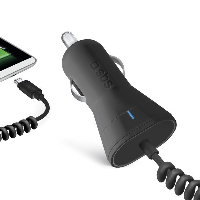SBS - Chargeur de voiture Micro-USB, 2,1A, noir