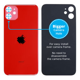 Apple iPhone 11 - Verre du boîtier arrière avec plus grand trou pour la caméra (rouge)