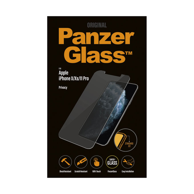 PanzerGlass - Verre trempé Privacy Standard Fit pour iPhone 11 Pro, Xs, X, transparent