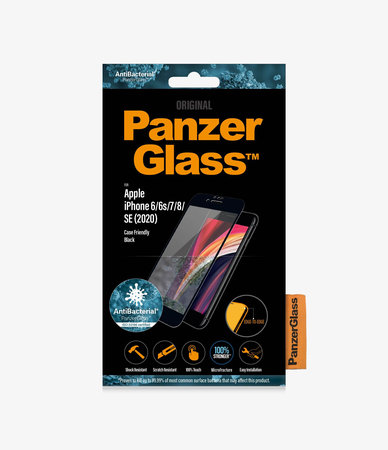 PanzerGlass - Coque en verre trempé Friendly AB pour iPhone 6, 6s, 7, 8, SE 2020 & SE 2022, noir