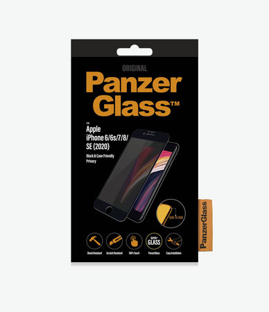 PanzerGlass - Étui de confidentialité en verre trempé compatible avec iPhone 6, 6s, 7, 8, SE 2020 et SE 2022, noir