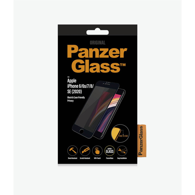 PanzerGlass - Étui de confidentialité en verre trempé compatible avec iPhone 6, 6s, 7, 8, SE 2020 et SE 2022, noir