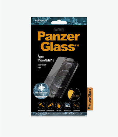 PanzerGlass - Étui en verre trempé Friendly AB pour iPhone 12 & 12 Pro, noir