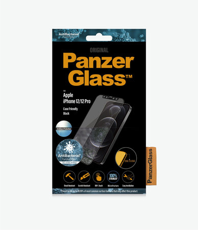 PanzerGlass - Coque en verre trempé antireflet pour iPhone 12 & 12 Pro, noir