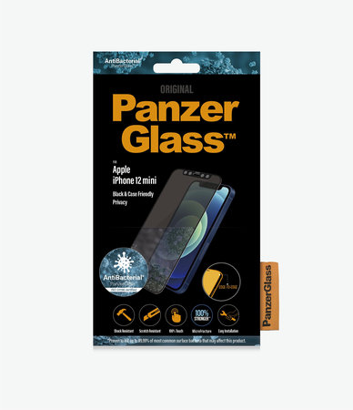 PanzerGlass - Étui de confidentialité en verre trempé Friendly AB pour iPhone 12 mini, noir