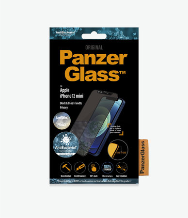 PanzerGlass - Verre Trempé Privacy Case Friendly CamSlider AB pour iPhone 12 mini, noir