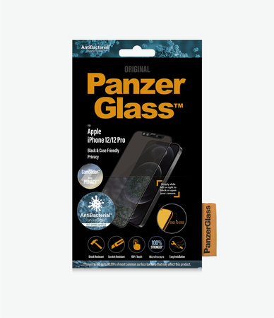 PanzerGlass - Verre trempé Privacy Case Friendly CamSlider AB pour iPhone 12 & 12 Pro, noir