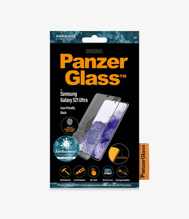 PanzerGlass - Étui en verre trempé Friendly AB pour Samsung Galaxy S21 Ultra, Empreinte digitale komp., noir