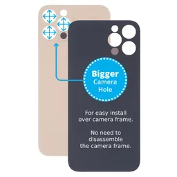 Apple iPhone 13 Pro Max - Verre du boîtier arrière avec plus grand trou pour l'appareil photo (Or)
